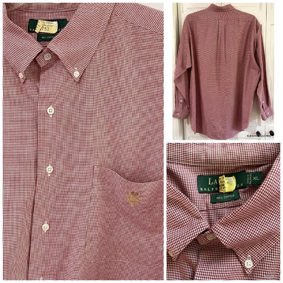 Ralph Lauren Red Button Down Shirt XL Long Sleeve Green Label Gold Crest Logo - Picture 1 of 9